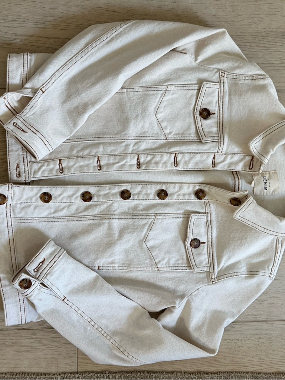 Sezane Cream Jean Jacket with Brown Buttons